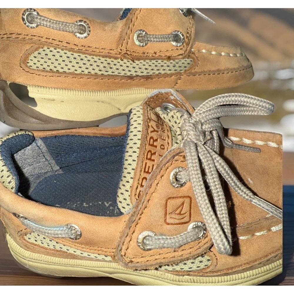Sperry Top-sider Boat Shoe Lanyard AC Toddler Boys 7 Brown Leather hook and loop